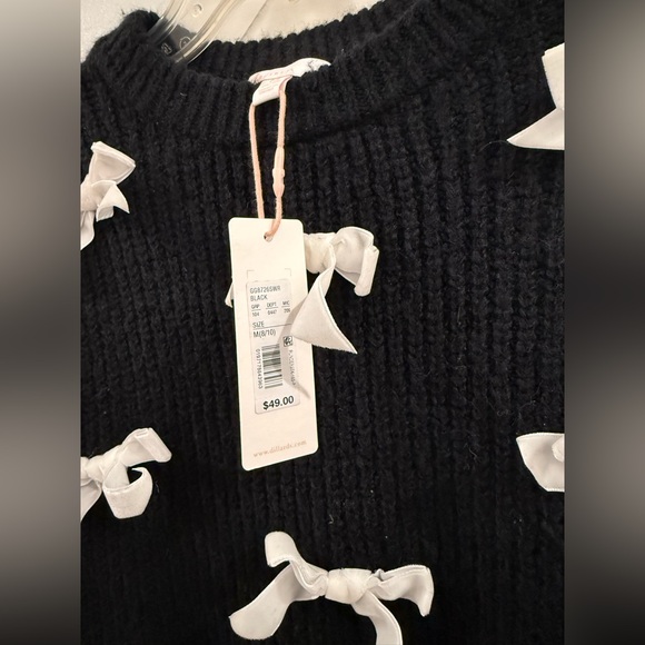 NWT GB Girls Bow Detail Sweater Black/White Size: 8/10 - Picture 2 of 4